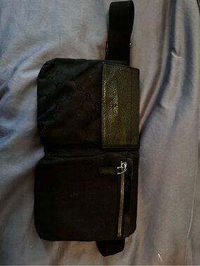 Black Men's Crossbody Belt Bag with Leather Trim